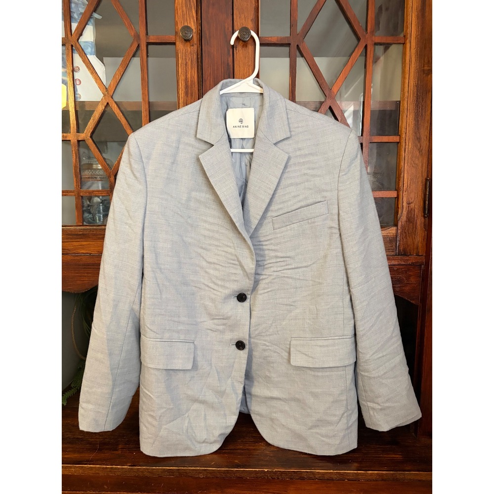 Anine Bing Womens XS Quinn Blazer Light Blue Wool Blend Two Button Jacket